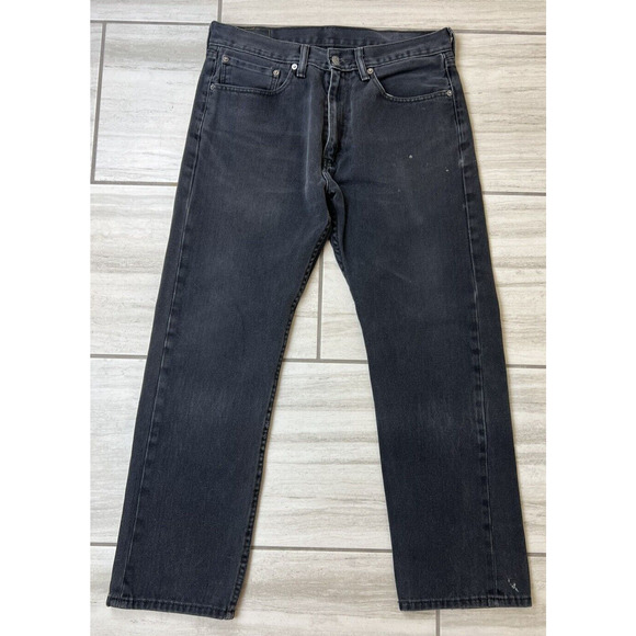 Levi's 505 Straight Relaxed Leg‎ Jeans Men's 34X30 Black Faded Distressed - Picture 1 of 7